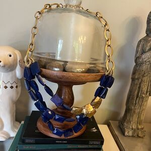 Chunky navy gold two tone women’s gold tone necklace.